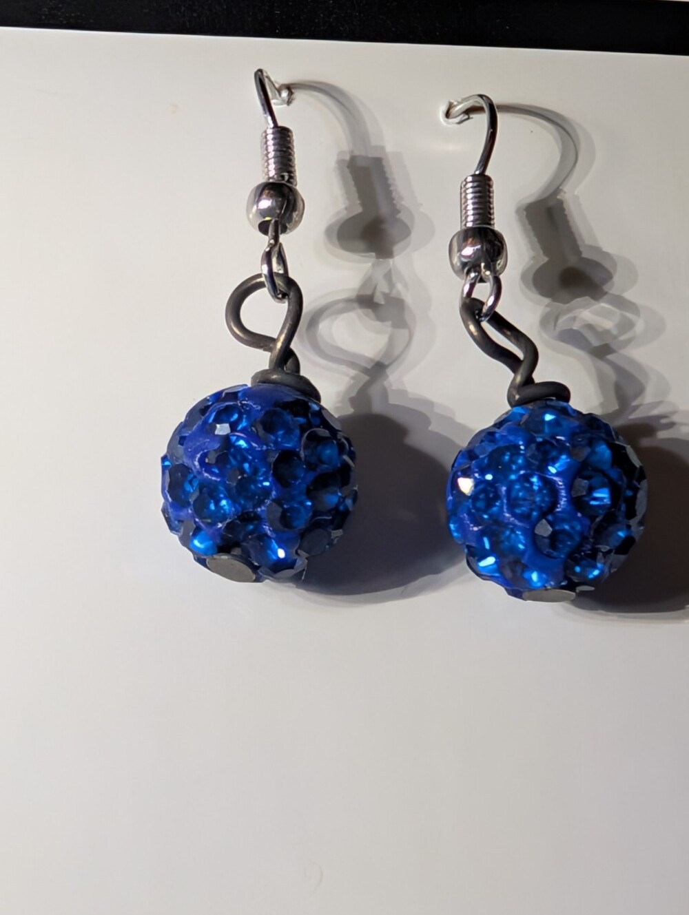 Sneaky Sparkles Royal Blue Rhinestone Disco Ball Shamballa Drop Earrings